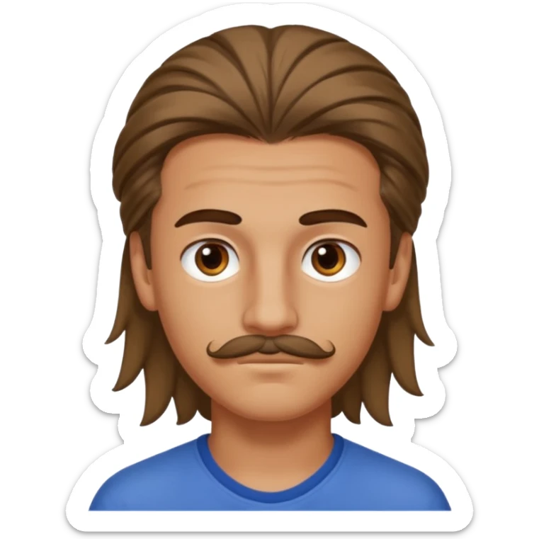 homme cheveux long attaché sans cheuveux dépanssant  16 ans, un peu bronzé petite moustache très fine sticker