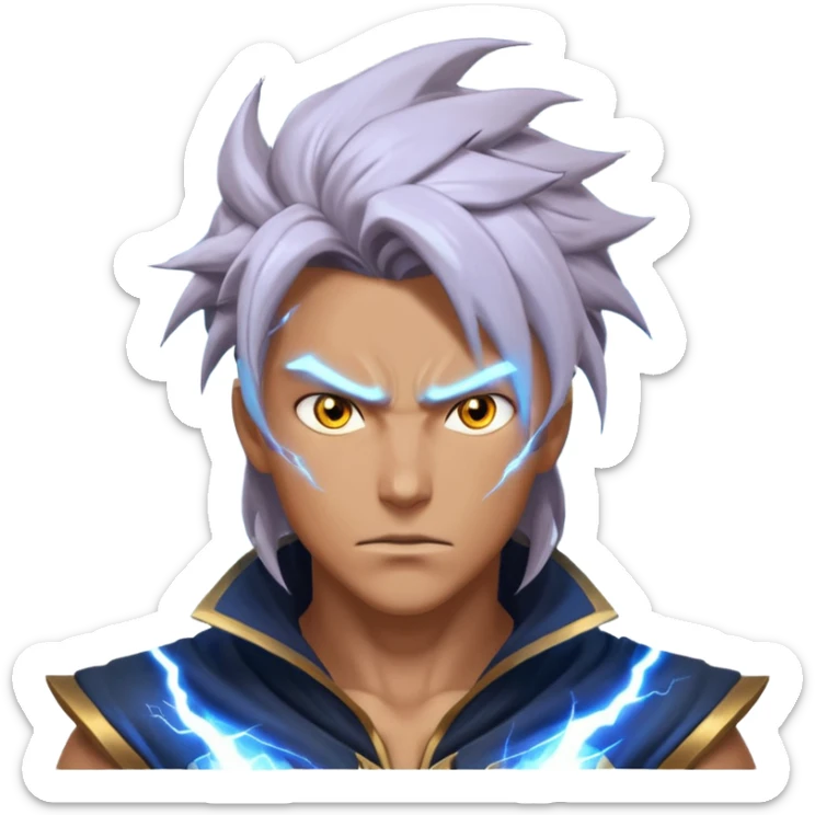 storm rider portrait, head and shoulders only, wind-swept hair, crackling lightning aura, storm clouds swirling behind, intense glowing eyes, epic fantasy vibe, 3D cartoon, mobile game icon style, clean background, no text, no watermark
 sticker