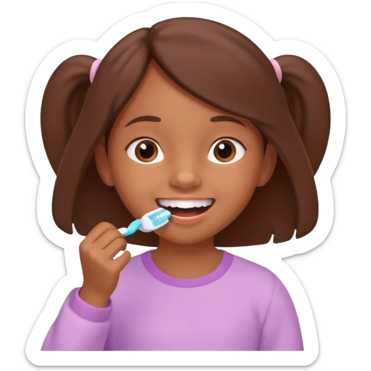 little brown girl brushing her teeth, pastel portrait, bright nourishing morning atmosphere, soft focus, isometric 3d plush sticker
