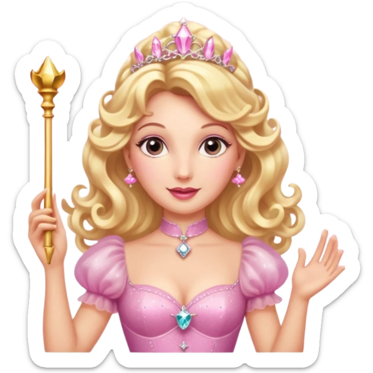 Glinda the Good Witch – Radiant, bubbly, and dazzling in pink and sparkles, Glinda floats in with charm and charisma. With her iconic wand, blonde curls, and a voice that rings like a bell, she’s all about popularity, poise, and doing good  sticker