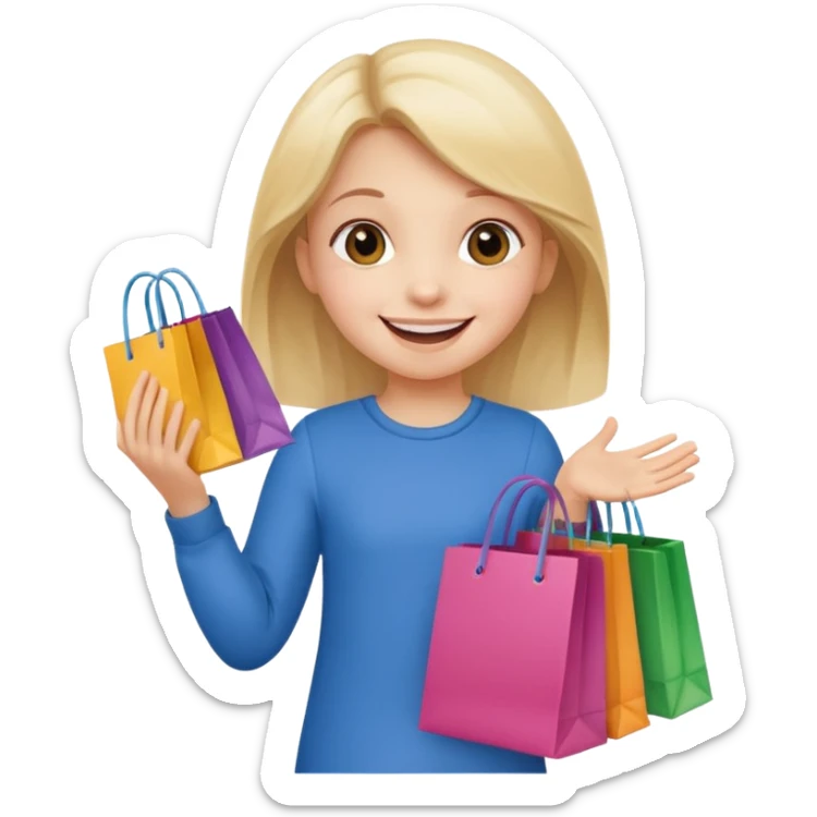 A little girl (he usually calls her baby), who is obsessed with shopping and luxury brands and holds a dozen of bags sticker