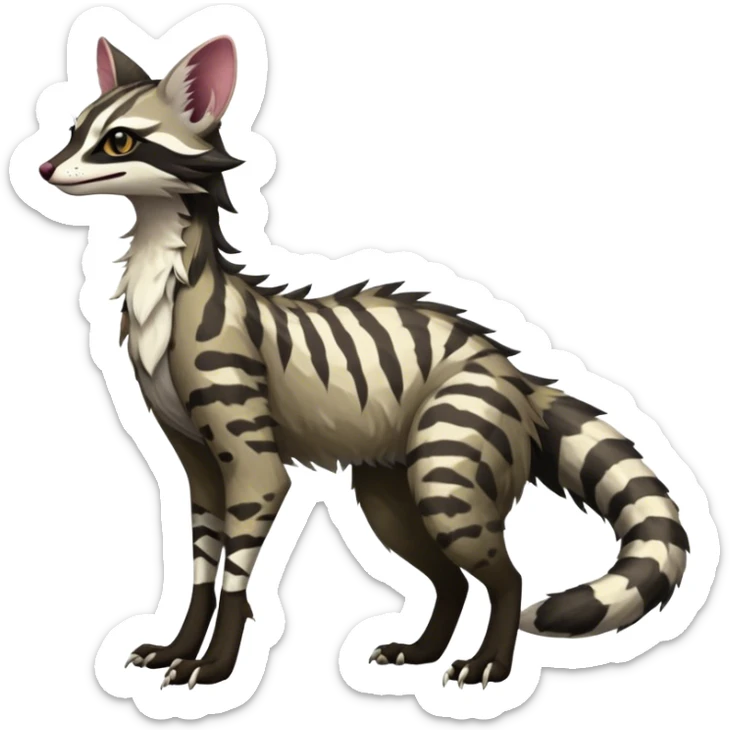 Feral Rare Fantasy dark tropical Vernid-Sergal-Genet-Trico-species by LiLaiRa, random markings, tufted tail, tufted ears, full body sticker