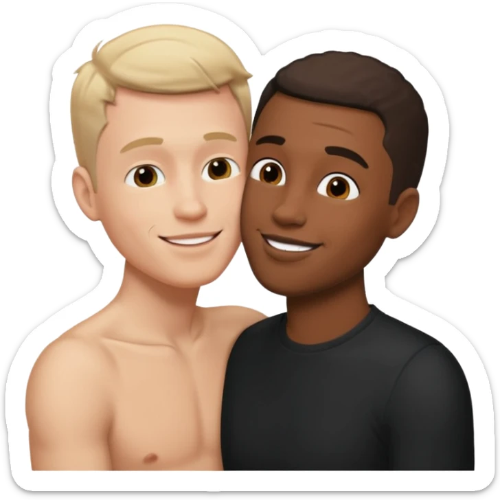 White adult male kissing black adult male sticker