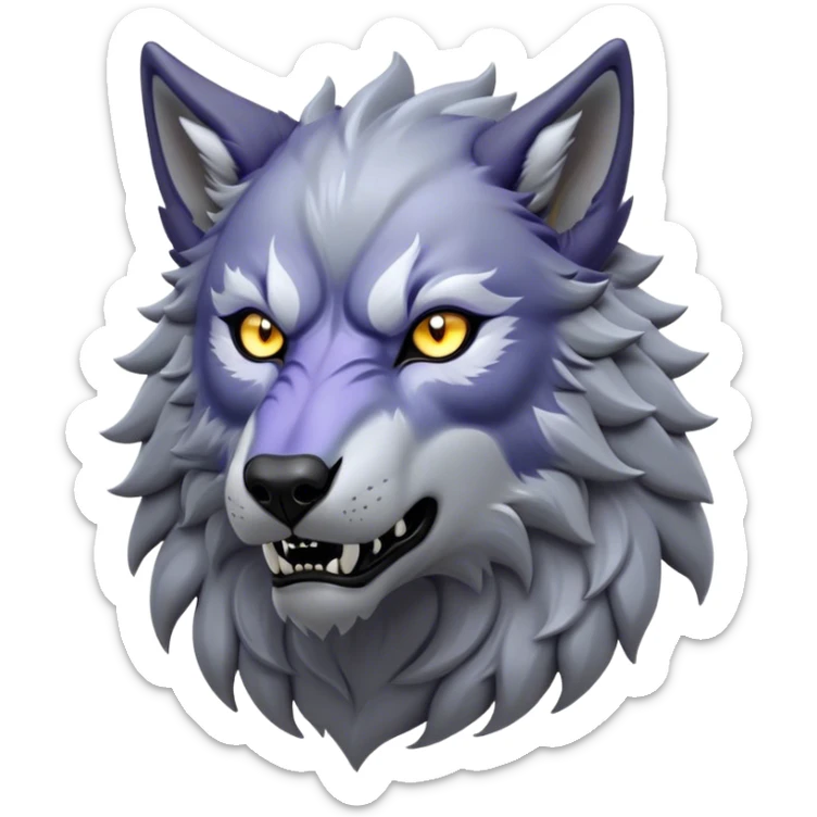 Cinematic Noble Werewolf Portrait Emoji, Formidable and majestic, with a powerful lupine silhouette in moonlit grays and silvers, featuring piercing, wise eyes and a dignified snarl that hints at untamed strength, simplified yet intricately detailed, glowing with a soft, lunar outline that encapsulates the noble duality of feral instinct and loyal guardianship! sticker