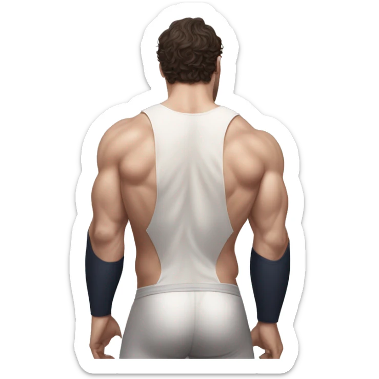 Henry cavill in a jock, backwards view, stretching glutes sticker