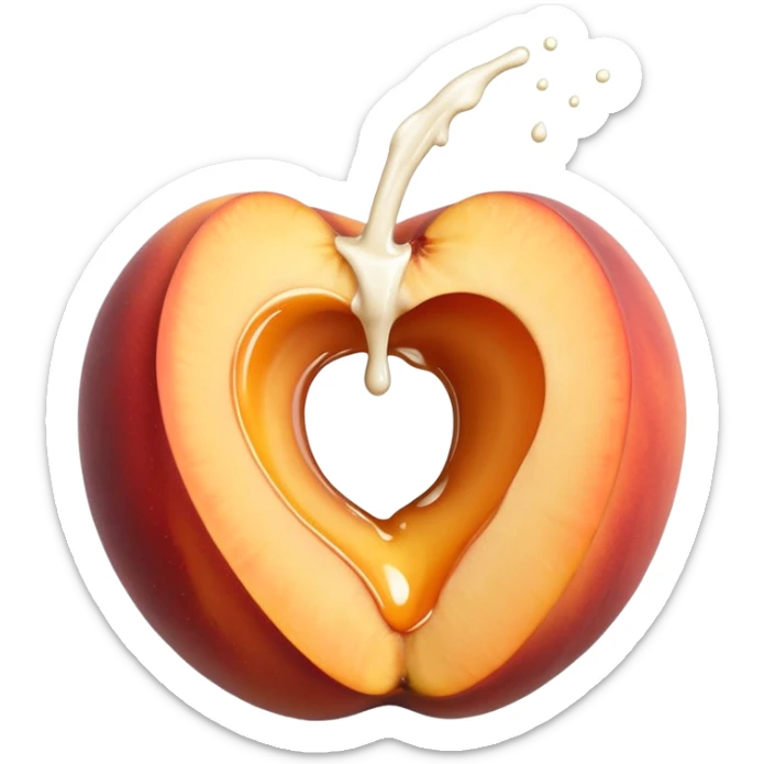 black hole in the middle of a peach. milk is leaking out of the hole sticker