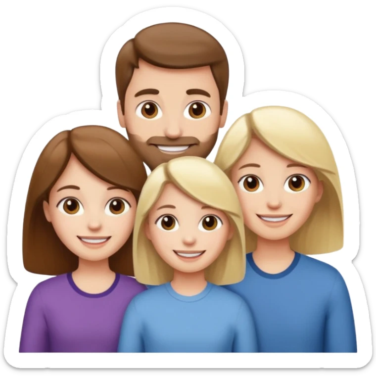 happy pale white family with one brown hair dad, one brown hair mom, one blonde girl, and one brown hair girl sticker