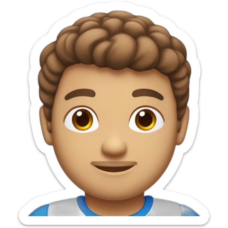 Chico color blanco con pelo corto marron sin barba y con abriculares y con remera azul y rojo sticker