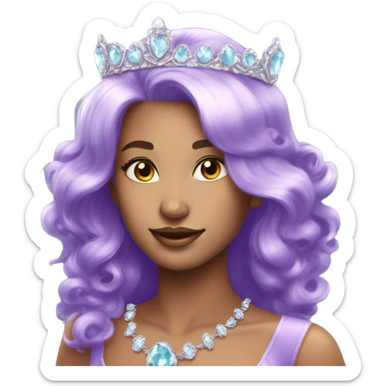 Gorgeous pastel Lady with magical purple-shiny-crystal-hair and tiara and necklace sticker