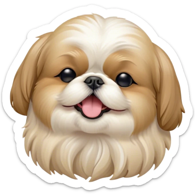 Cinematic Cute Yawning Shih Tzu Portrait Emoji, Head gently tilted with an irresistibly cute yawn and sleepy, half-closed eyes, showcasing a luxurious, fluffy fur in gentle pastel tones, simplified yet endearingly detailed, glowing with a soft, drowsy radiance, high shine, exuding tender, sleepy charm, styled with a delicate, soft glowing outline, capturing the essence of a Shih Tzu caught in a moment of adorable, sleepy bliss! sticker