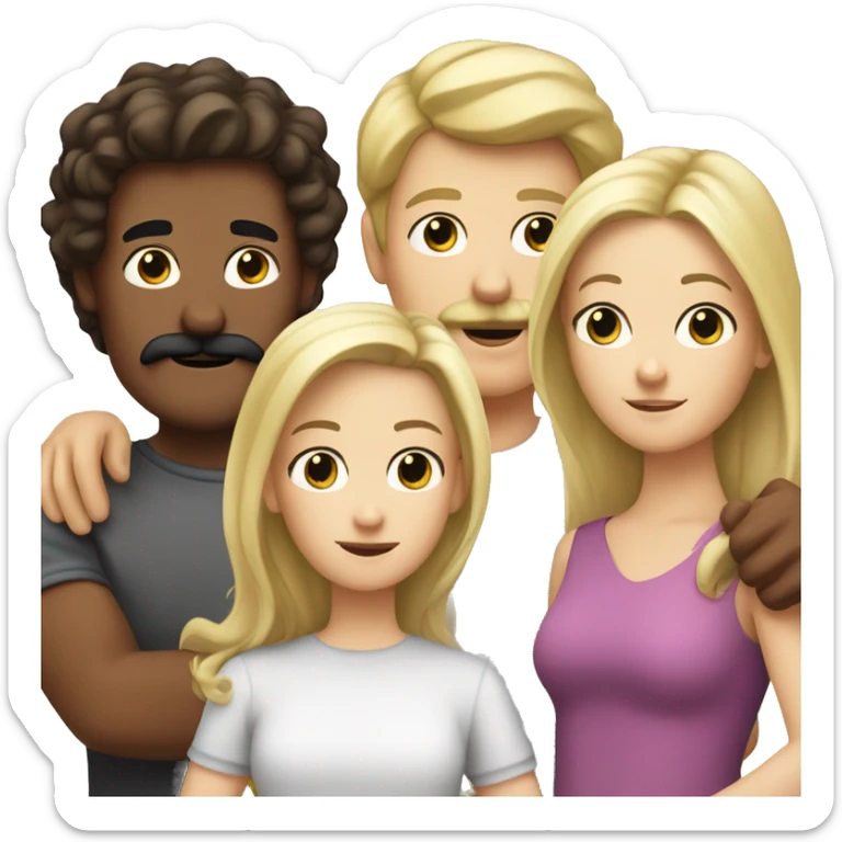 a white family of 5 with a man with a dark moustache , a blonde woman, two brunette girls, and a blonde boy sticker
