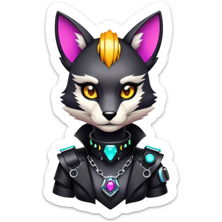 Anthro Edgy Cute Cool Black Badass Cyberpunk Modern Futuristic Colorful Exotic Shiny Sparkly Fionbri-Vernid-Fursona Collar  sticker