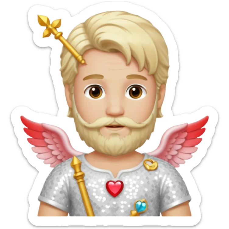 Cupid, God of Love from Gods and Goddesses with long blond hair and beard, ivory sequin outfit sticker