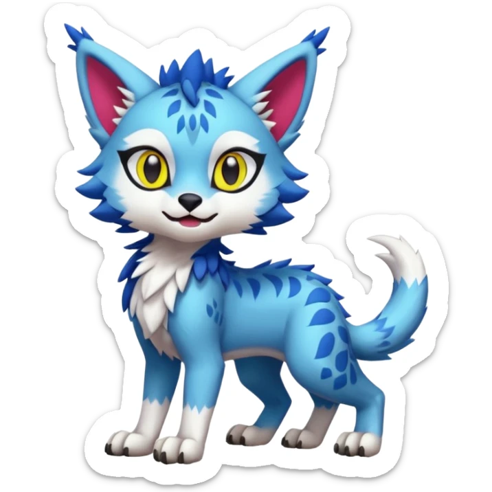 Colorful tropical kawaii cute Lynx-Trico-Sergal-Wolf-Vernid-Fakémon-Pokémon-creature (full body) sticker