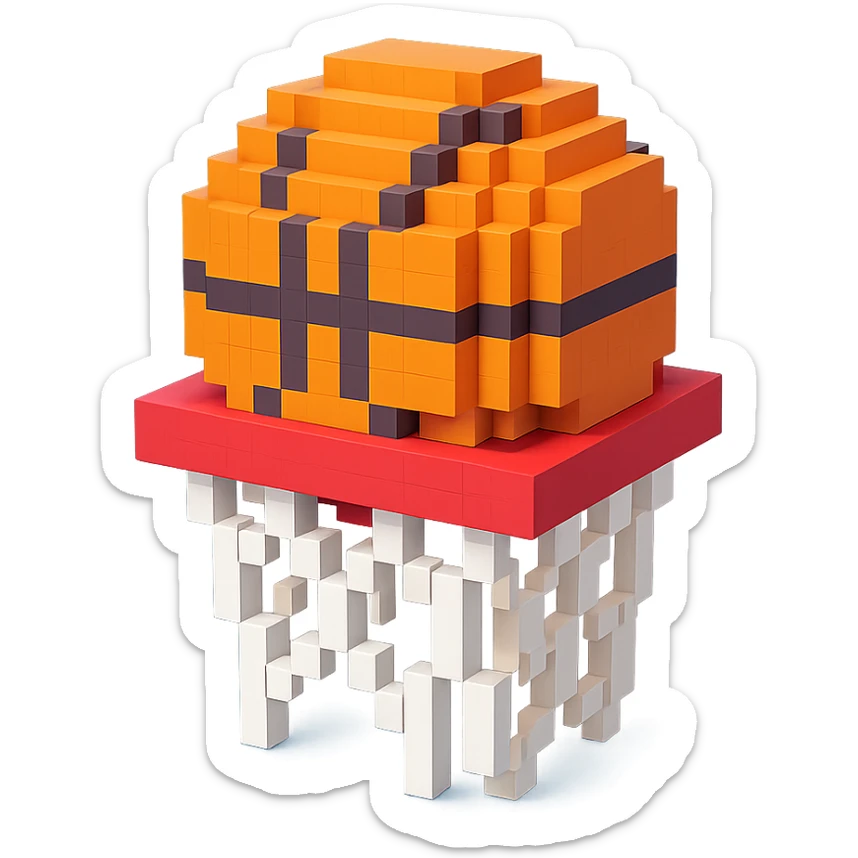 A voxel-style basketball in a net sticker