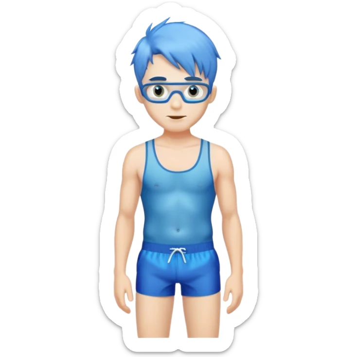 hot blond handsome30 years  Man in blue swimming shorts with blue hair sticker