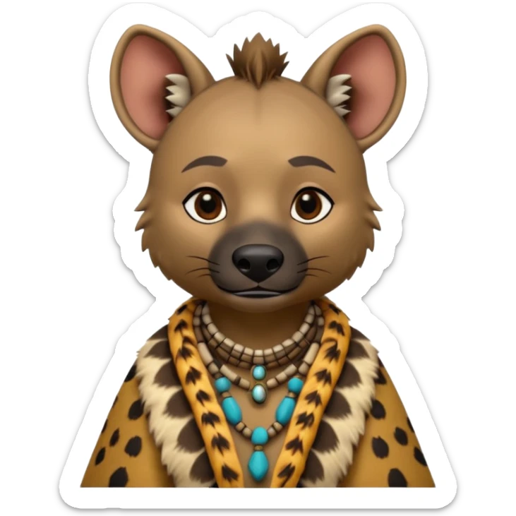 a-3d-cartoon-african-hyena-from-the-1800s-wearing-traditional-african-tribal-clothing,-calm-expression,-natural-background,-memoji-style-realism. sticker