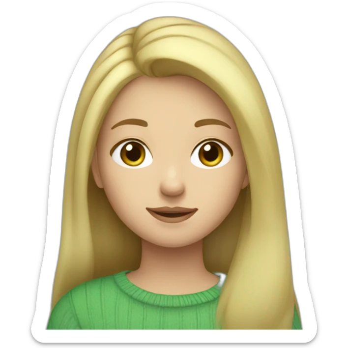 girl my with blond hair in green sweater looking down at ipad sticker