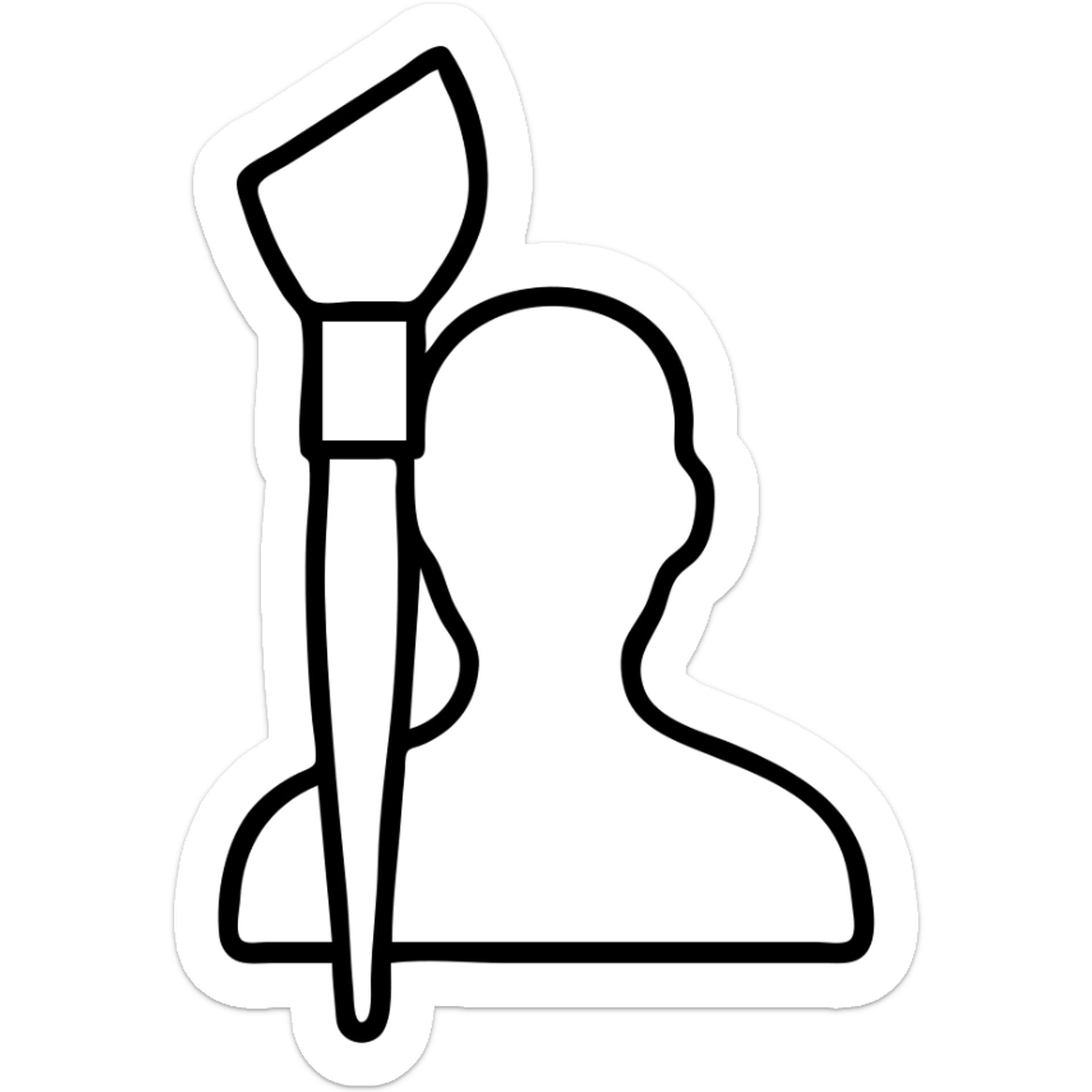 A paintbrush morphing into a metal human silhouette, symbol of artistic identity sticker