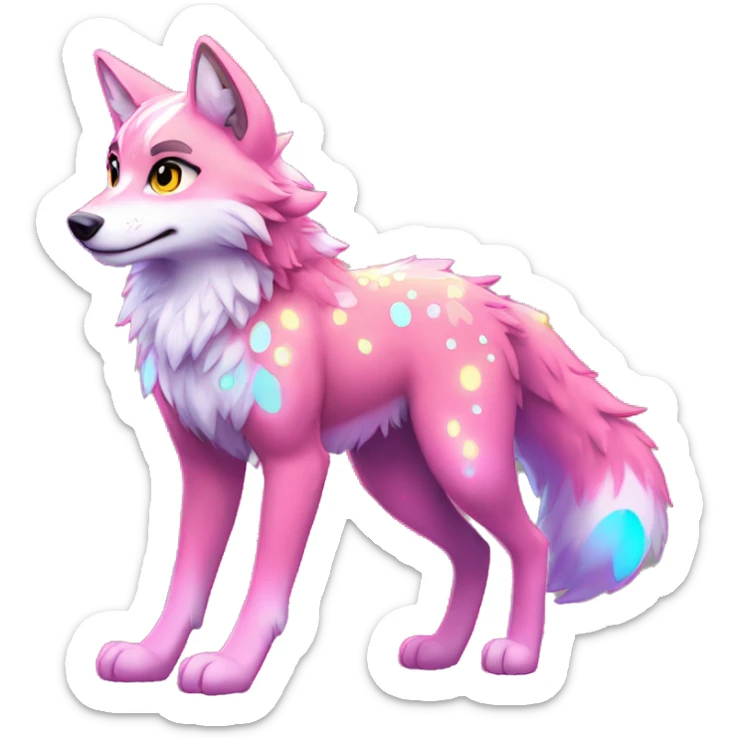 Anthro Colorful Shiny Fionbri-Falvie-sparkle-wolf-sona with neon spots full body sticker