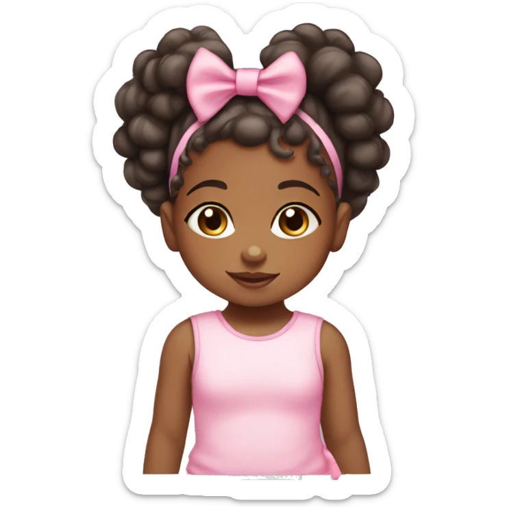 African American baby girl with pink bow in her curly hair ponytail sticker