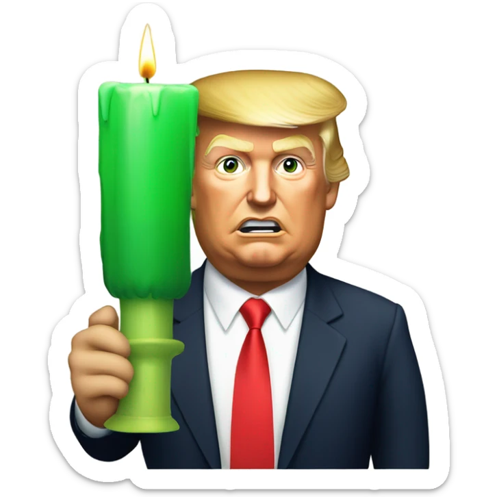 Donald trump holding a stock market green candle sticker