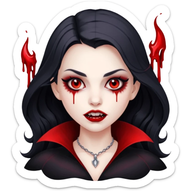 pretty vampire girl with red eyes fangs blood pretty smoky eye makeup  sticker