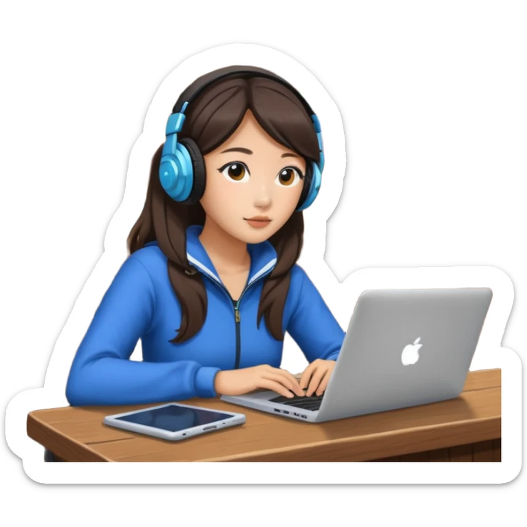 A Korean girl at a dive bar with a laptop and headphones watchin a korean drama sticker