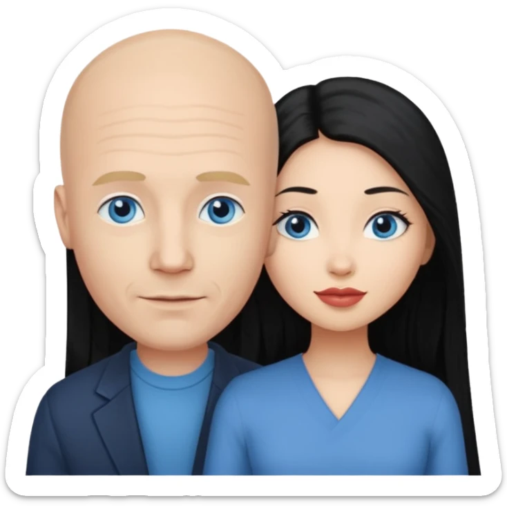 Bald white man blue eyes in love with Filipina woman with long hair sticker