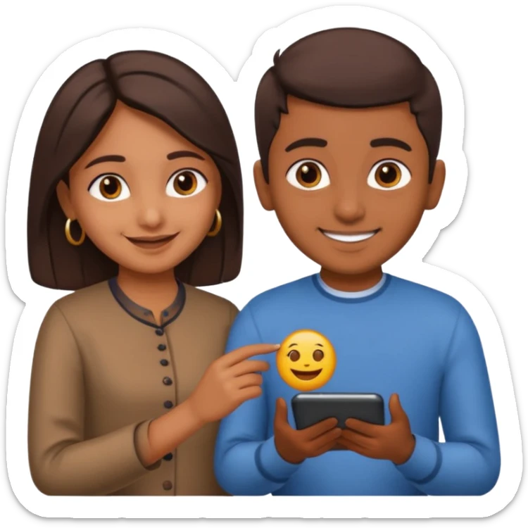 Make an emoji of an indian girl who is teaching an indian boy how to make emojis sticker