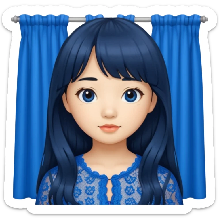 Long hair asian girl with curtain bangs with a blue lace top on  sticker