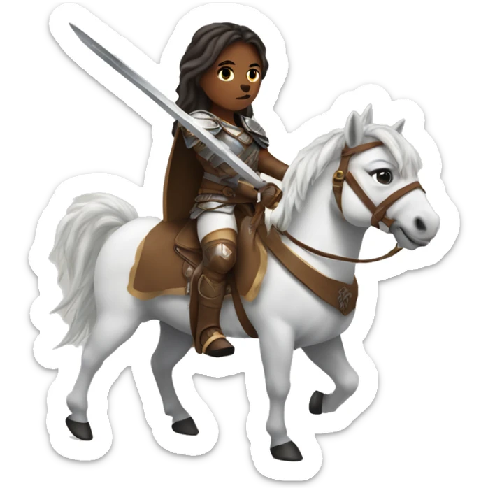 white skin valkyrie with brown eyes and hair on a horse with a sword sticker
