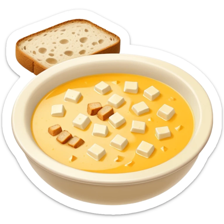 cheese soup with lard and garlic, and cubes of dry dark bread sticker