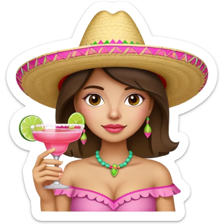 Girl with sombrero and pink margarita sticker