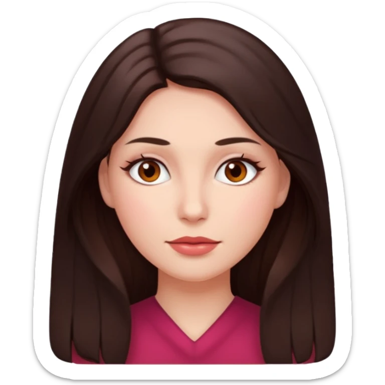 An emoji featuring a woman with dark brown long hair, brown eyes, light pinkish skin, red cheeks sticker