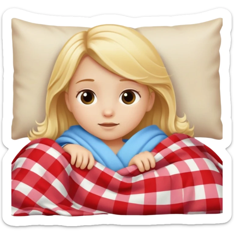 Blonde little girl laying on the couch with a blanket sticker