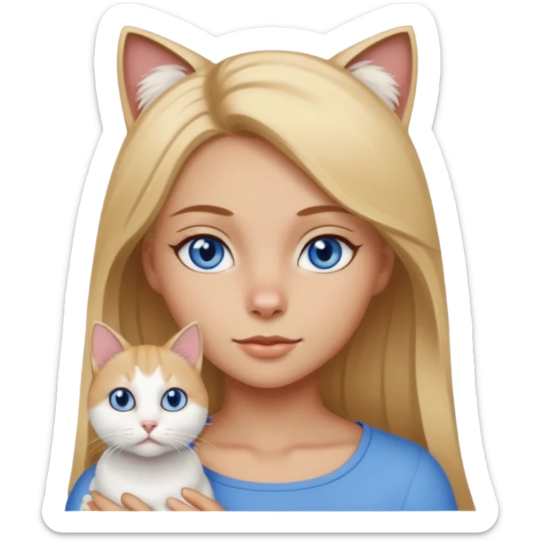 menina loira escura com olhos de cor mel com uma gata branca com olhos azuis sticker