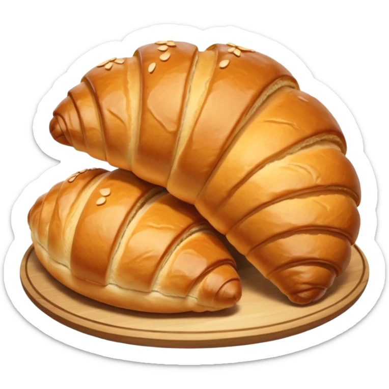 meat.A group of baked goods: a round bread roll beside a small croissant on a warm golden background. sticker