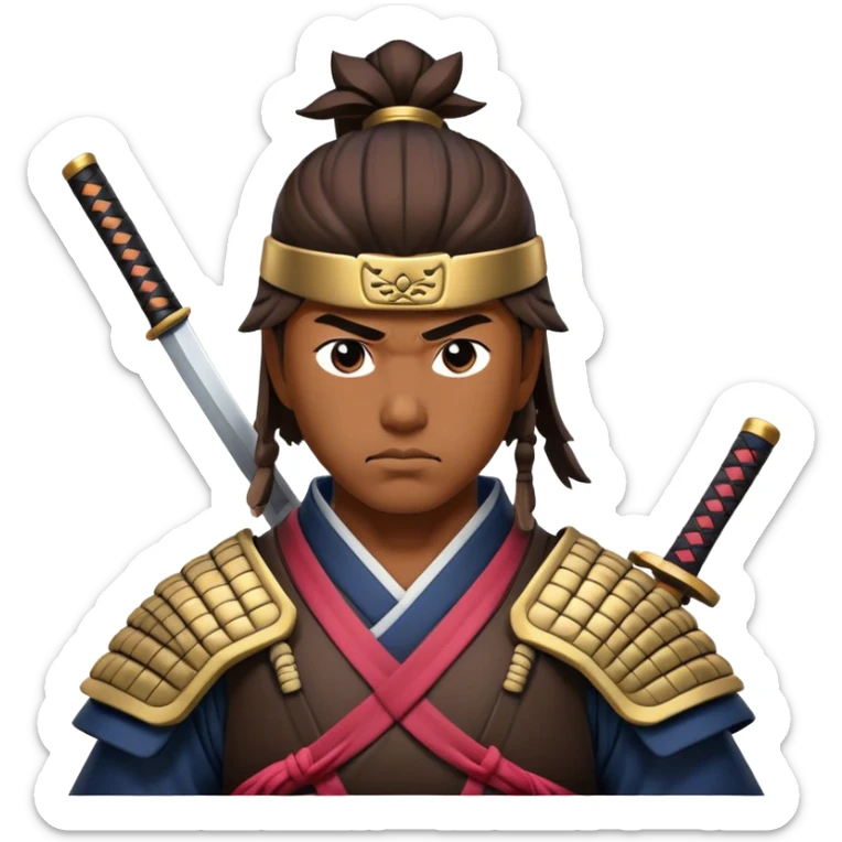 Cinematic Realistic Samurai Pop Culture Emoji, depicted with a noble, stoic portrayal of a samurai warrior rendered with crisp detail and dramatic, traditional lighting. sticker