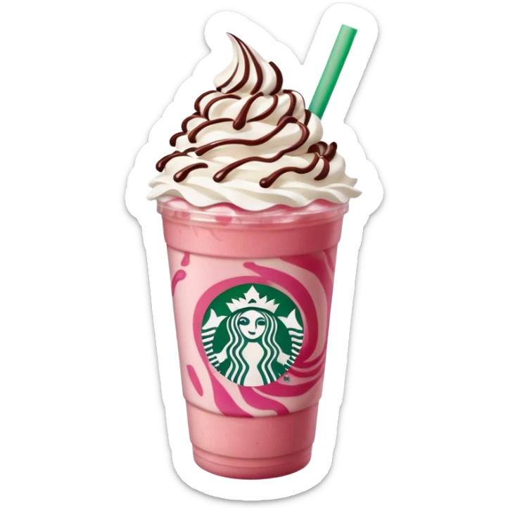 Strawberry Starbucks frappe with strawberry jam at the bottom with whipped cream and chocolate drizzle sticker