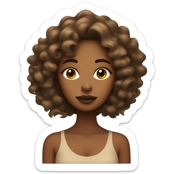 Light brown skin woman with loose curls and two moles one beneath her left eye and one is under her lips sticker