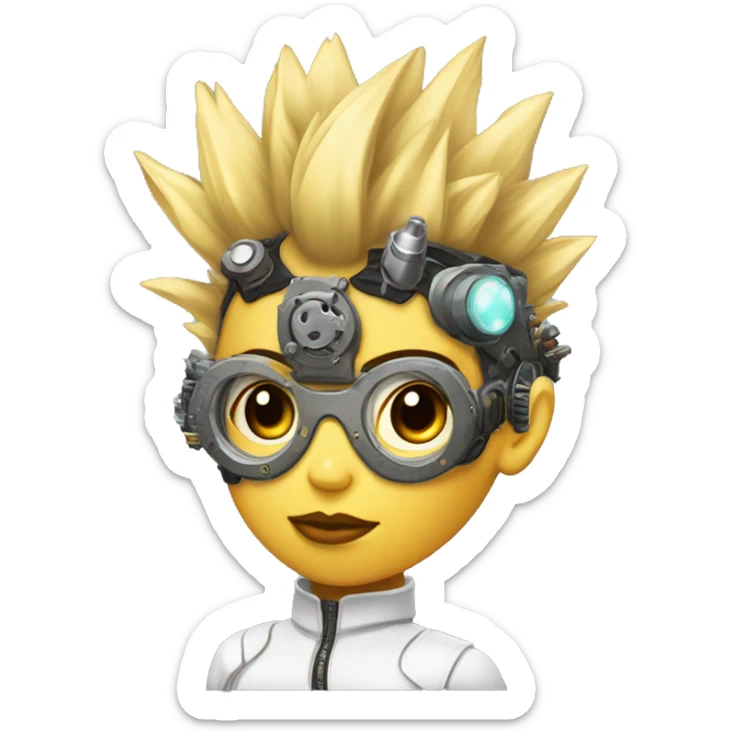 Light yellow Mohawk hair female cyborg head, tan skin, steampunk goggles and circuits sticker