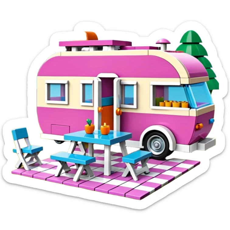 Jetson’s Ultra hotrod cute Lego Haunted Barbie dream house Caravan with picnic table and folding chairs on top  sticker