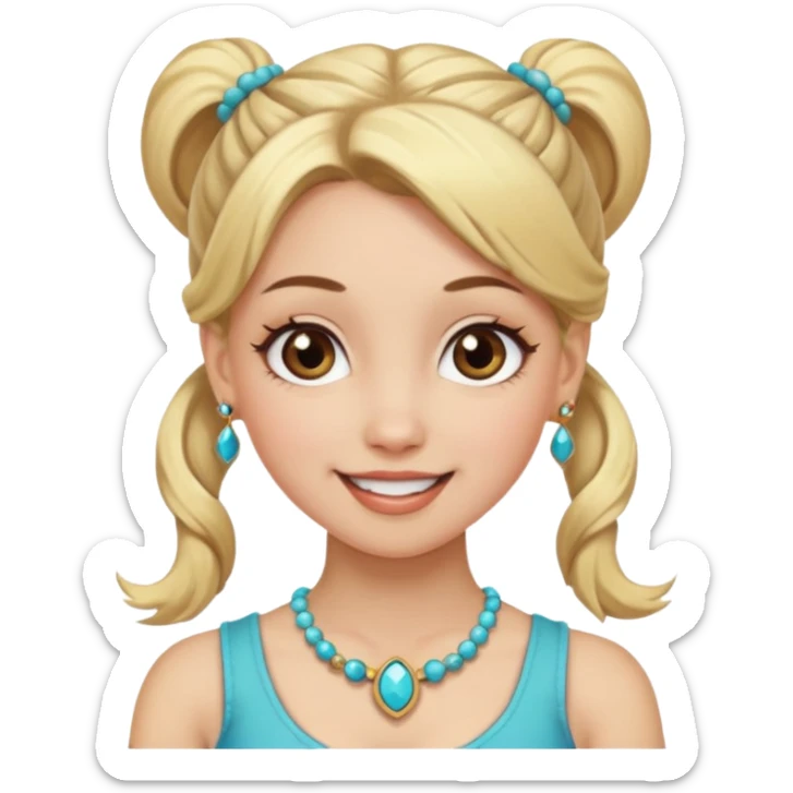 fancy blonde hair girl with ponytails brown makeup and jewellery sticker