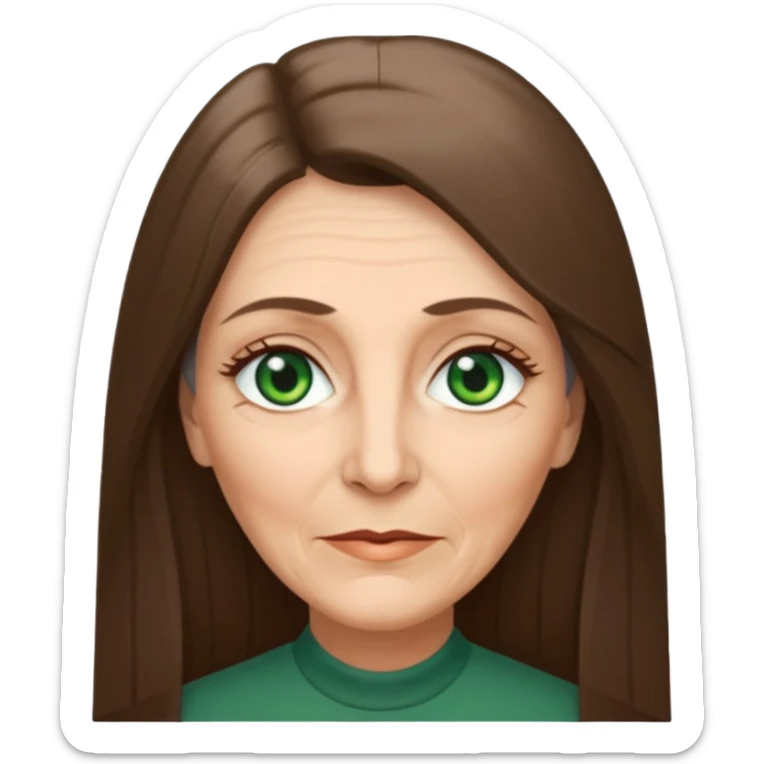 Pretty older woman with green eyes and long straight Ash-brown hair and long face  sticker