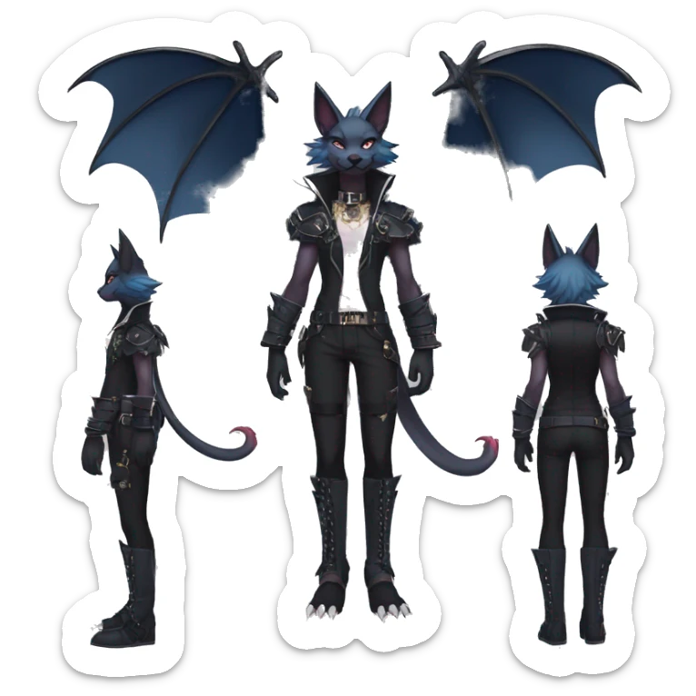 cool punk anime edgy distinguished elegant beautiful fantasy black ethereal nargacuga-bat-zorua-sphynx-Quiana-Fakemon collar harness with big fangs full body sticker