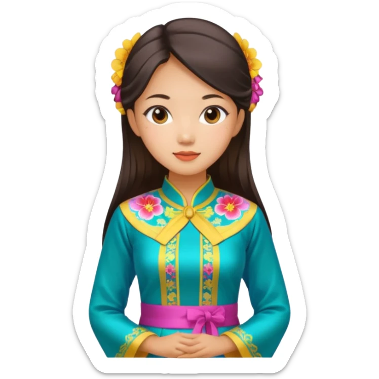 Asian girl wearing traditional ao dai Vietnamese clothes sticker