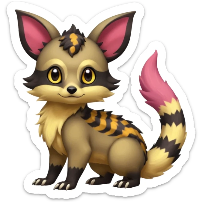 Rare warm-colored exotic cute epic aesthetic colorful Salandit-Eevee-Civet-species-Fakemon-hybrid-creature, with markings, full body sticker