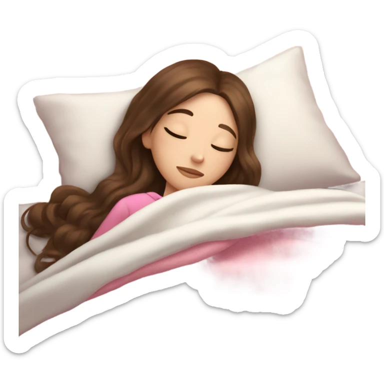 girl with brunette hair and pale skin taking a nap with a pink blanket looking peaceful sticker