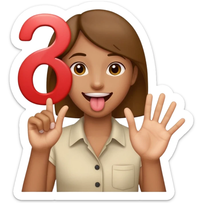 Happy face with tongue out with a number six in the left hand and number seven in the right hamd  sticker